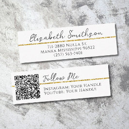 Voeg QR-code en sociale media Gold Glitter Modern  Mini Visitekaartje