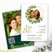 Voeg QR-code Foto White Emerald & Gold Elegant toe Save The Date