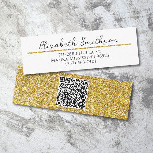 Voeg QR-code Gold Glitter Modern Luxury Minimalist Mini Visitekaartje
