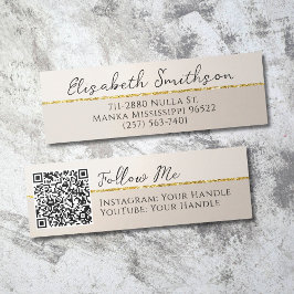 Voeg QR Code Social Media Taupe Gold Glitter Moder Mini Visitekaartje