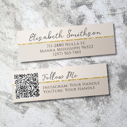 Voeg QR Code Social Media Taupe Gold Glitter Moder Mini Visitekaartje