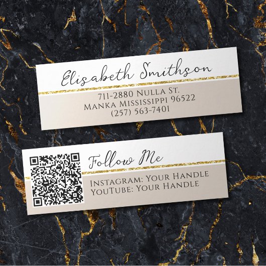 Voeg QR-code sociale media taupe goud glitters mod Mini Visitekaartje