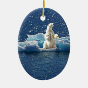 Voeg SLOGAN toe om ijsbeer Noordpoolplaneet ijs te Keramisch Ornament