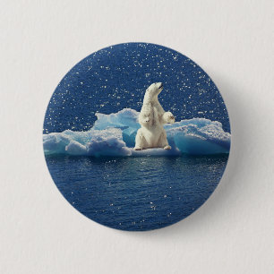 Voeg SLOGAN toe om Polaire Beren Arctic Planet Ice Ronde Button 5,7 Cm