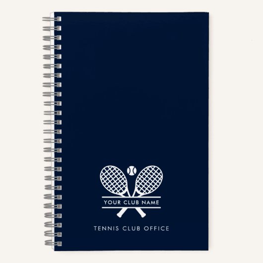 Voeg sportclubnaam Tennis Team Kantoor Navy Blue Notitieboek (Voorkant)