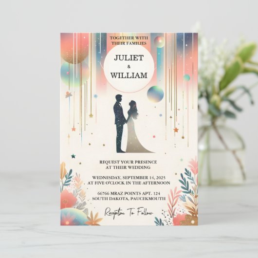 Voeg Sterren Glam Bright Pastel Ombre Glitter Brui Kaart (Staand voorkant)