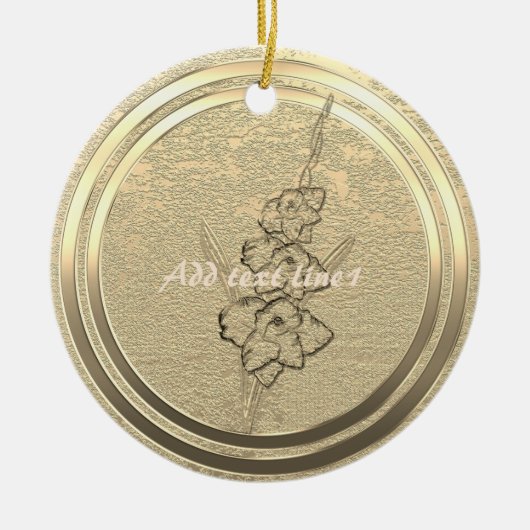 Voeg tekst Gold Gladiolus toe Keramisch Ornament (Voorkant)
