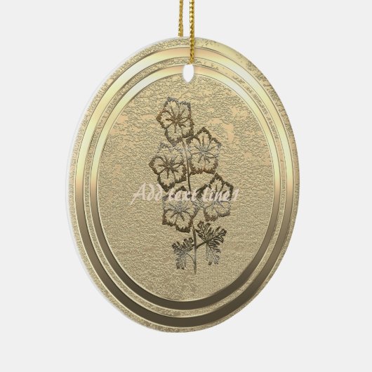 Voeg tekst Gold Larkspur Delphinium toe Keramisch Ornament (Rechts)