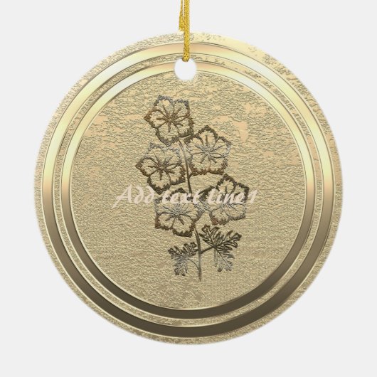 Voeg tekst Gold Larkspur Delphinium toe Keramisch Ornament (Achterkant)