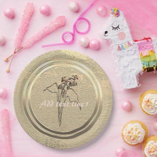 Voeg tekst Gouden lelietje-van-dalen papieren bord (Feest)