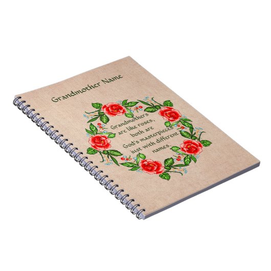 Voeg tekst toe, grootmoeders zoals Rozen, Floral G Notitieboek (Rechterzijde)