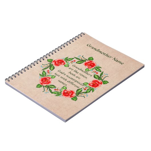 Voeg tekst toe, grootmoeders zoals Rozen, Floral G Notitieboek (Linkerzijde)
