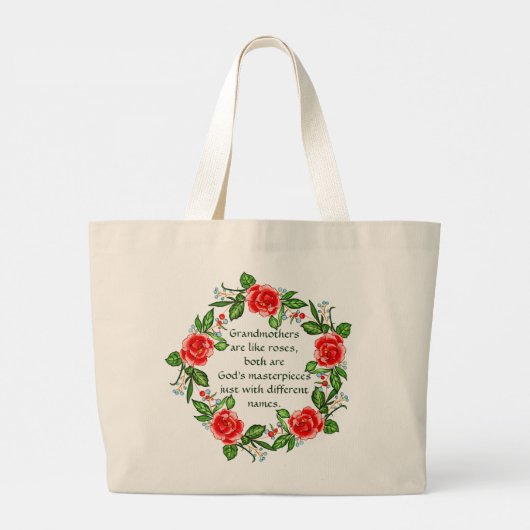 Voeg tekst toe, oma's zoals Rozen, Floral Grandma Grote Tote Bag (Achterkant)