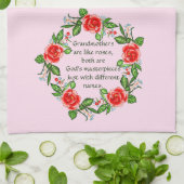 Voeg tekst toe, oma's zoals Rozen, Floral Grandma Theedoek (Gevouwen)