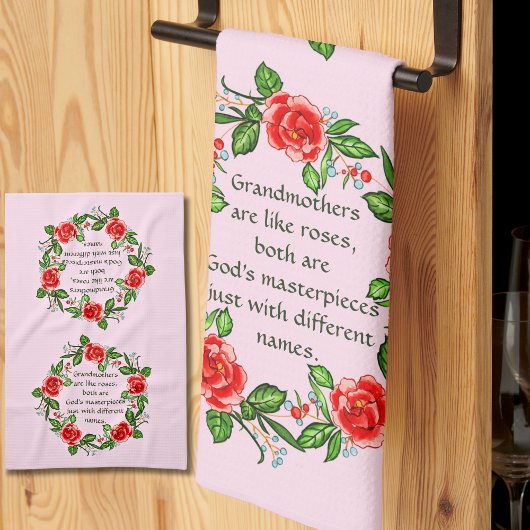 Voeg tekst toe, oma's zoals Rozen, Floral Grandma Theedoek