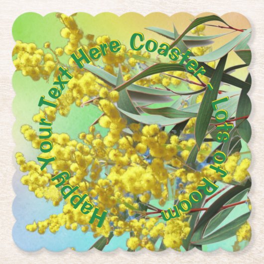 Voeg Tekstwatel en gum Leaves Aussie Scalloped Sq  Kartonnen Onderzetters (Voorkant)