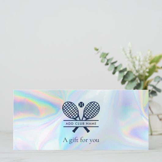 Voeg tennisclub naam Iridescent cadeaubon toe (Staand voorkant)