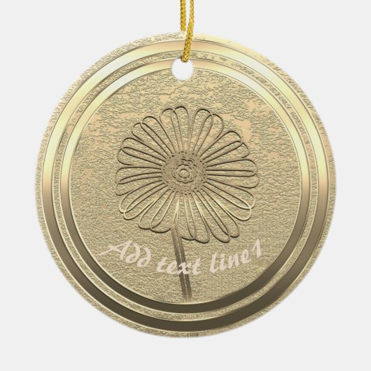 Voeg Text Gold Daisy Ceramic Ornament toe (Voorkant)