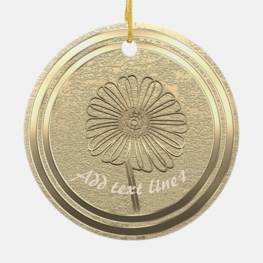 Voeg Text Gold Daisy Ceramic Ornament toe (Achterkant)