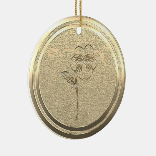 Voeg Text Gold Pansy Viola Ceramic Ornament toe (Rechts)