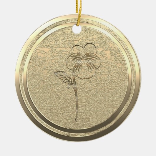 Voeg Text Gold Pansy Viola Ceramic Ornament toe (Voorkant)