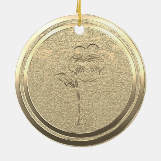 Voeg Text Gold Pansy Viola Ceramic Ornament toe (Achterkant)