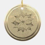 Voeg Text Gold Poinsettia December keramische sier Keramisch Ornament (Achterkant)