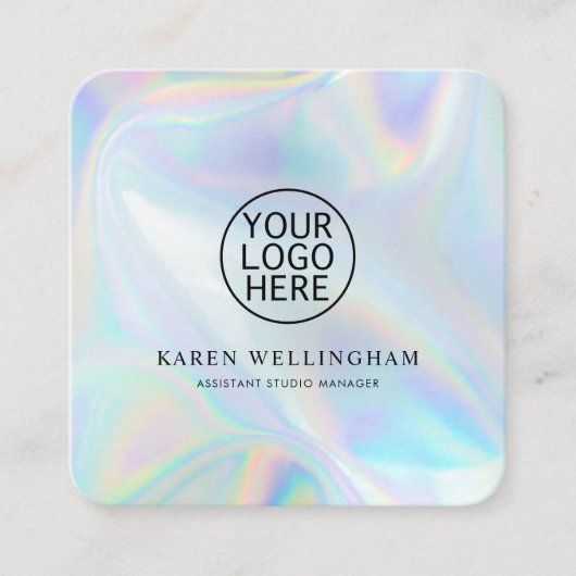 Voeg toe Bedrijf Logo Iridescent Modern Vierkante Visitekaartje (Voorkant)
