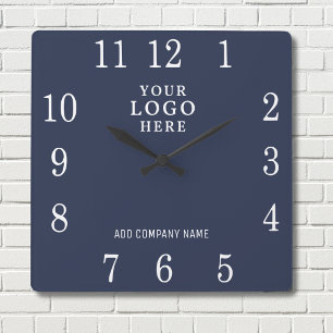 Voeg toe Business Logo Bedrijfsnaam Promotie Blauw Vierkante Klok