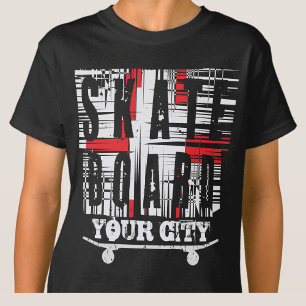 Voeg toe het Stad Town Skateboard Verhard Wit op Z T-shirt
