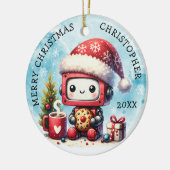 Voeg toe Jouw naam Merry Christmas Schattige Robot Keramisch Ornament (Links)