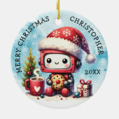 Voeg toe Jouw naam Merry Christmas Schattige Robot Keramisch Ornament (Achterkant)