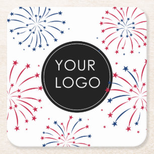 Voeg toe Logo 4th of July Business Company Firewor Kartonnen Onderzetters