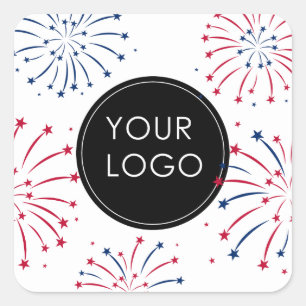 Voeg toe Logo 4th of July Business Company Firewor Vierkante Sticker