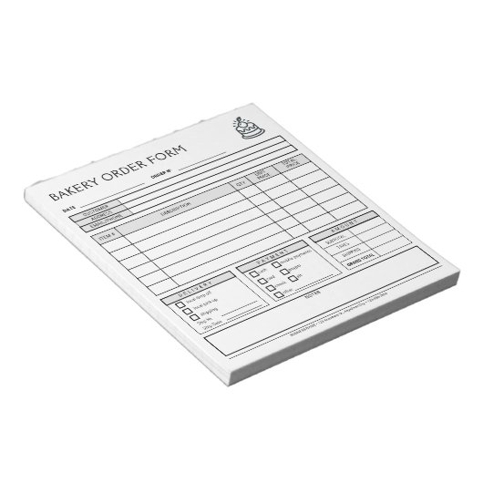 Voeg toe Logo Bakery Business Order Form Notitiebl Notitieblok (Schuin)