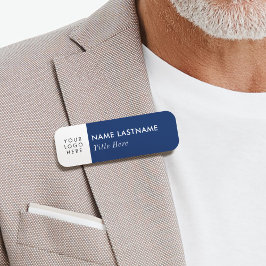 Voeg toe Logo Basic Navy Blue Titel Safety Pin Mag Naamplaatje
