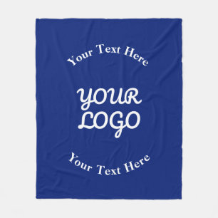 Voeg toe Logo Dark Navy Blue & White met Rand Fleece Deken