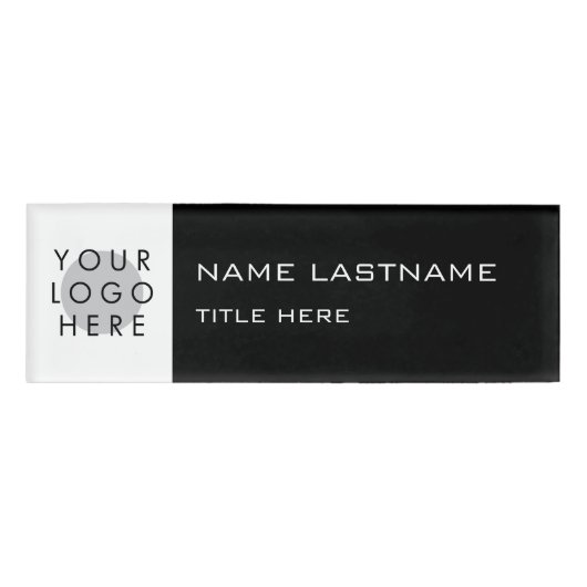 Voeg toe Logo Eenvoudige Naam Lastname Titel Zwart Naambadge (Voorkant)