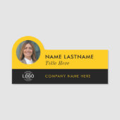 Voeg toe Logo Foto ID Helder Geel Zwart Bedrijf Naamplaatje (Voorkant)