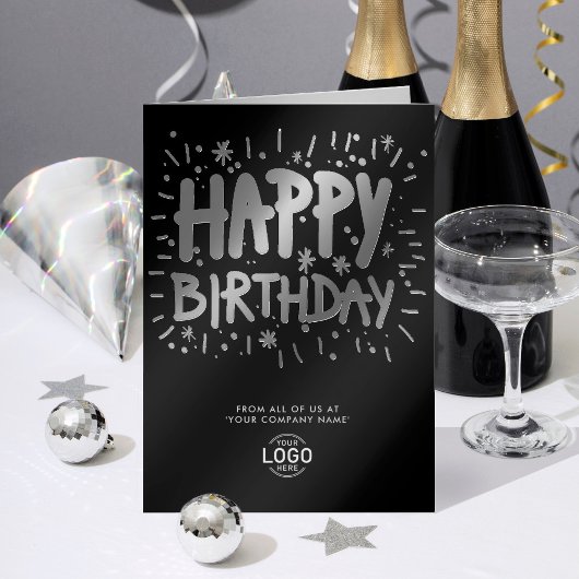 Voeg toe Logo Fun Doodle Happy Birthday Black Silv Folie Wenskaart