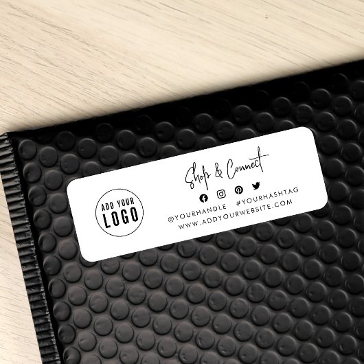 Voeg toe Logo Modern Script Shop Connect Social Me Etiket