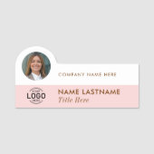 Voeg toe Logo Photo Modern Blush Pink White Busine Naamplaatje (Voorkant)
