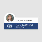 Voeg toe Logo Photo Modern Navy Blue White Busines Naamplaatje (Voorkant)