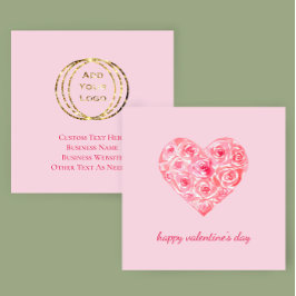 Voeg toe Logo Roze Waterverf Hart Valentijn Custom Vierkante Visitekaartje