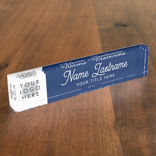 Voeg toe Logo Script Calligrafie Titel Navy Blue Naambordje (Zijkant)