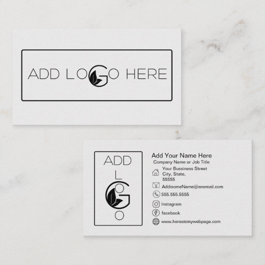 Voeg toe Logo Zwart Wit Eenvoudig Vet Visitekaartj Visitekaartje (Voorkant / Achterkant)