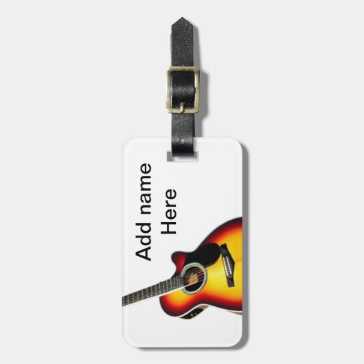 Voeg u tekst toe met een bruine akoestische gitaar bagagelabel (Voorkant verticaal)