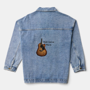 Voeg u tekst toe met een bruine akoestische gitaar denim jacket