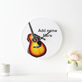 Voeg u tekst toe met een bruine akoestische gitaar grote klok (Huis)