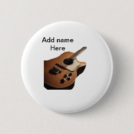 Voeg u tekst toe met een bruine akoestische gitaar ronde button 5,7 cm